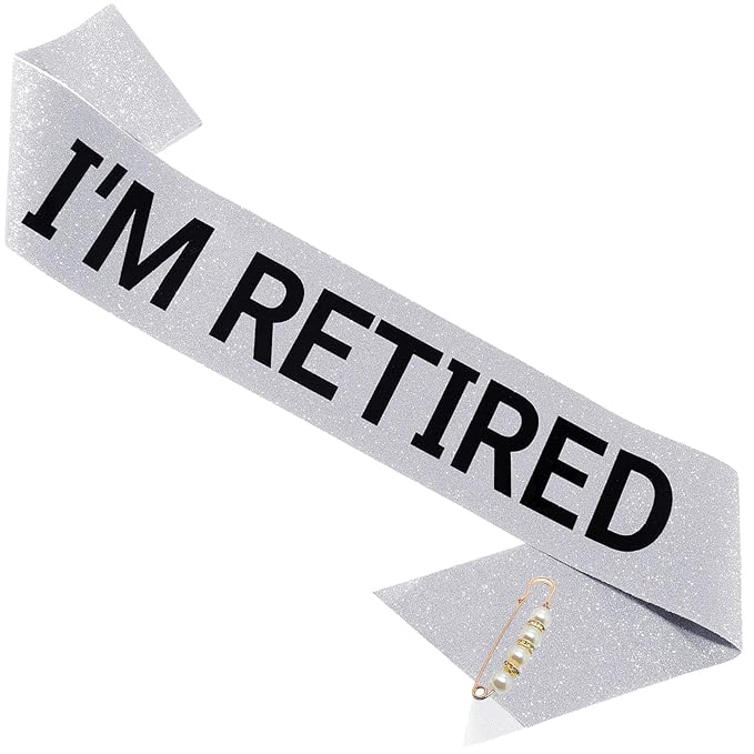 Officially Retired Elegance Sash - Retirement Sash for Both Women and Men with Pearl Safety Pin. Perfect for Retirement Parties, Events, and Thoughtful Novelty Gifts (3 Silver, Large)