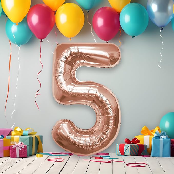 40 Inch Large Rose Gold Number Celebration and Decoration Balloon for Birthday Parties, Graduations, Anniversaries, Weddings, Photo Shoots, Special Events (Rose Gold Number 5)