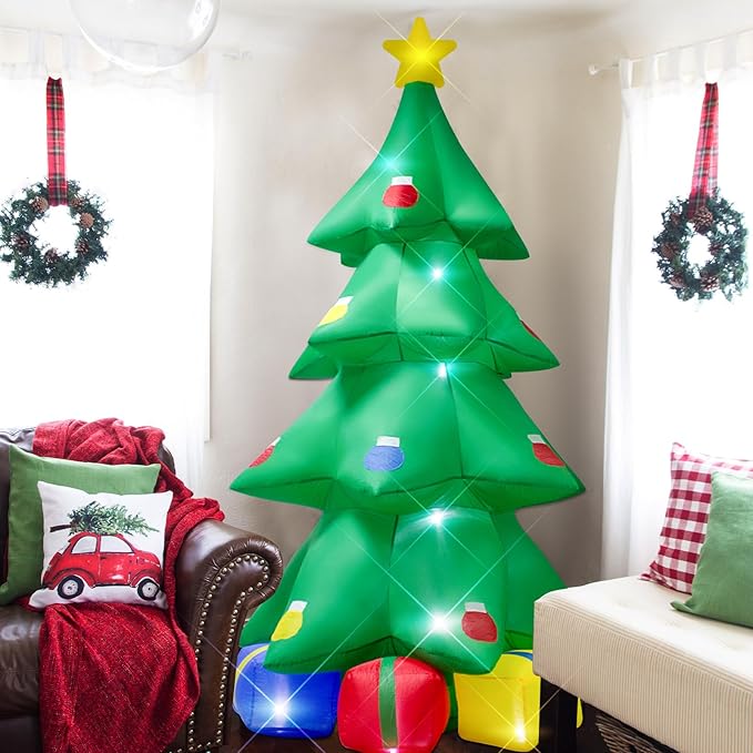 TRMESIA 10ft Christmas Inflatable Tree Gift Box Decoration with LED LED Lights for Party Lawn New Year Blow up Prop Display Indoor Outdoor Decor Clearance Decoración navideña inflable navideña