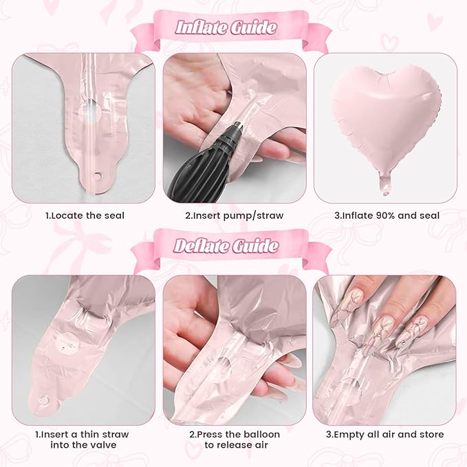 Pink Heart and Bow Balloons, 38 Inch Bow Balloons, Hot Pink Metallic Balloon Helium with Bow Ribbons for Anniversary Engagement Birthday Wedding Bridal Baby Shower Valentines Day Decorations