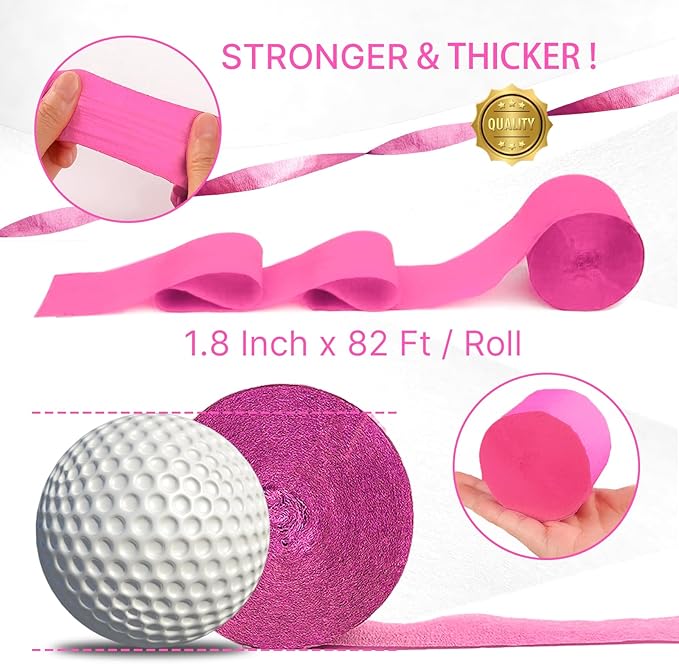 PartyWoo Pink Crepe Paper Streamers 4pcs 328ft Pack of Dark Hot Pink Magenta Fuchsia Crepe Paper Streamers for Birthday Gender Reveal Baby Shower Wedding Bachelorette Princess Party Decorations