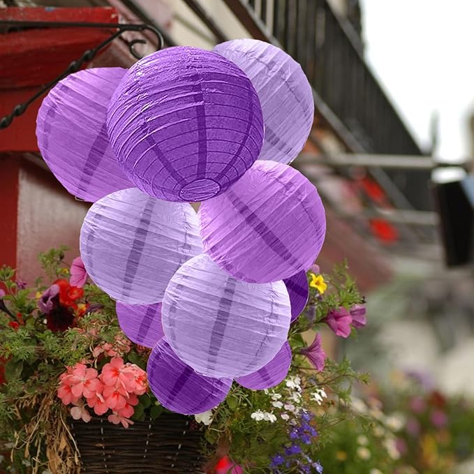 12 Pcs Purple Paper Lanterns Decorative Hanging Lanterns for Women Girls Mothers Day Bachelorette Wedding Birthday Baby Shower Valentines Day Party Decoration