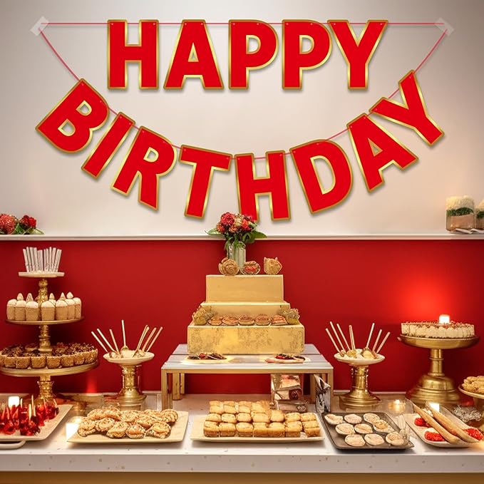 Happy Birthday Banner - 9ft Pre-Strung Happy Birthday Sign for Women, Men, Girls, Boys - No DIY Birthday Decorations & Party Supplies(Red)