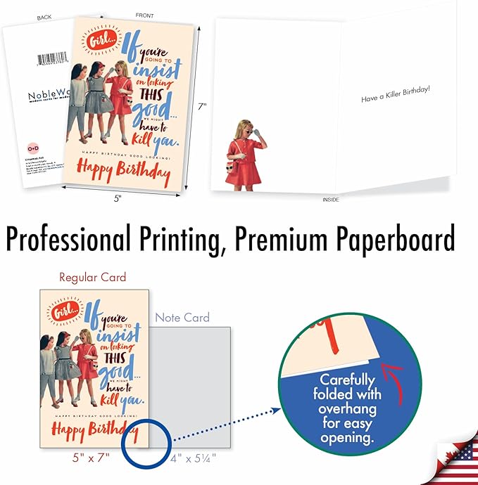NobleWorks - 1 Sassy Happy Birthday Card Funny - Hilarious Grown-Up Card for Women, Wife, Stationery Humor - Good Looking C7024BDG
