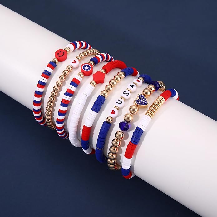 Surfer Heishi Bracelets for Women Stackable Rainbow Vinyl Disc Clay Beaded Stretch Bracelets Elastic Layering Friendship Bracelets Boho Summer Beach Jewelry