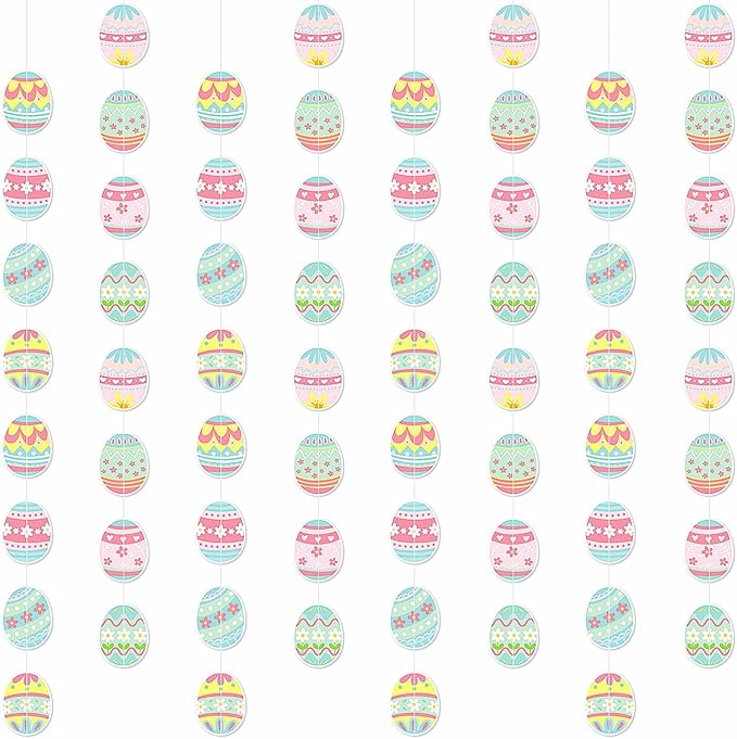 Wall Hanging Decorations Easter Egg Garland - 8pcs Rainbow Easter Streamers Banner Inside Indoor Party Decoration Favors, Spring Home Classroom Office Ceiling Decor Panduola