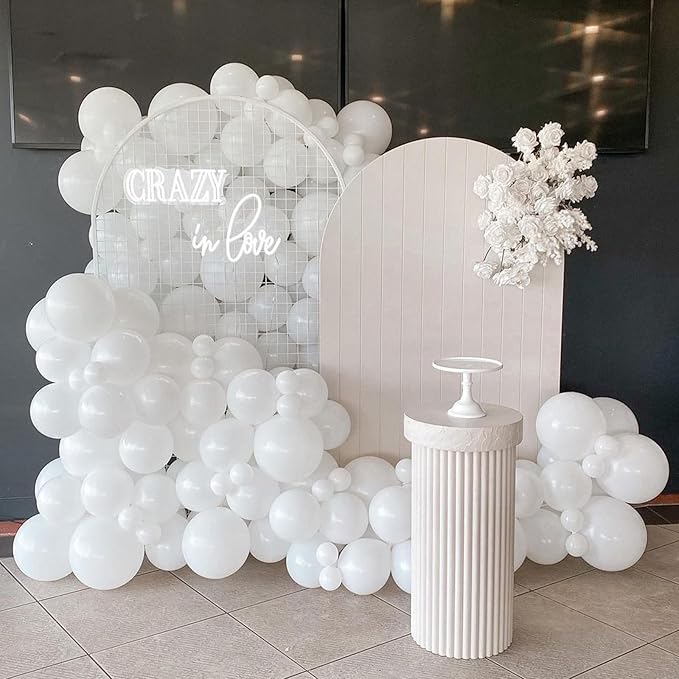 White Balloons 113Pcs Arch Garland Kit 5/10/12/18Inch Matte White Helium Party Balloons Latex for Birthday Engagement Decorations