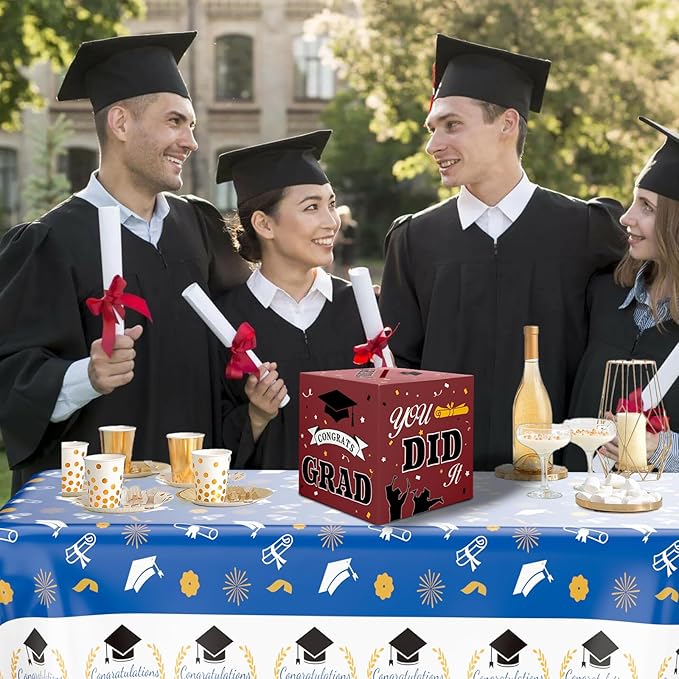 Graduation Card Box, 2025 Graduation Party Decorations, Maroon Black Graduations Card Holder, Foldable Cardboard Congrats Grad Card Gift Box Class of 2025 for Graduations Party Favors Supplies