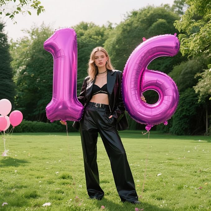 40 Inch Rose Purple Large Balloon Number 6 Balloon,Jumbo Mylar Foil Helium Balloon for 6 16 26 36 45 56 Birthday Digital Balloons for Birthday Party,Wedding Anniversary Party Decorations