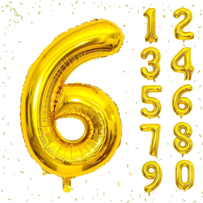 32 In Gold Large Numbers Balloons 0-9, Self Inflating Number 6 Balloons for Boys Girls, Big Gold Digit 6 Balloons for Women Men Birthday Party Anniversary Wedding Supplies Decorations