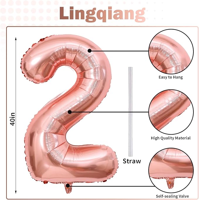 Rose Gold 21st Birthday Balloons for Her, 40In Rose Gold Mylar Foil Number 21 Balloons for Girls, Birthday Party Balloons Numbers 2 and 1 for Women 12th 21st Anniversary Decorations Supplies