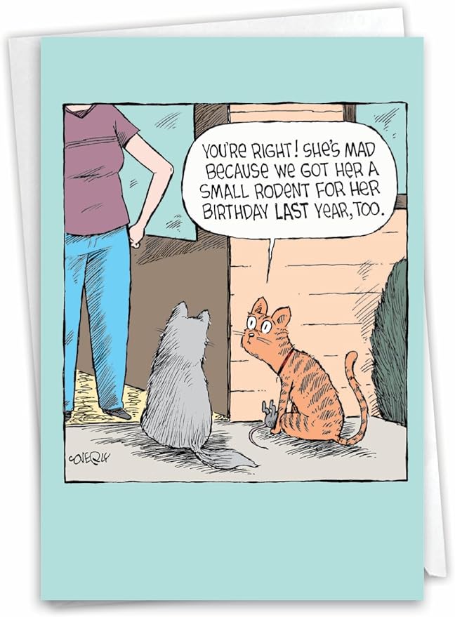 NobleWorks - 1 Humor Birthday Card with Envelope - Funny Cartoons for Birthday Greetings, Celebration Notecard - Rodent Present C3286BDG