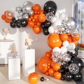 Orange Black White and Metallic Silver Balloons Garland Arch Kit, 146 Pcs Latex Balloons with Confetti for Birthday Party Graduation Father's Day Anniversary Bachelorette Party Decoration