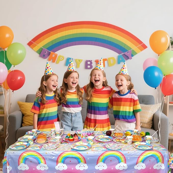 Rainbow Party Decoration - Rainbow Birthday Party Tableware Supplies Includes Plates, Cups, Napkins, Tablecloth, Straws (40)