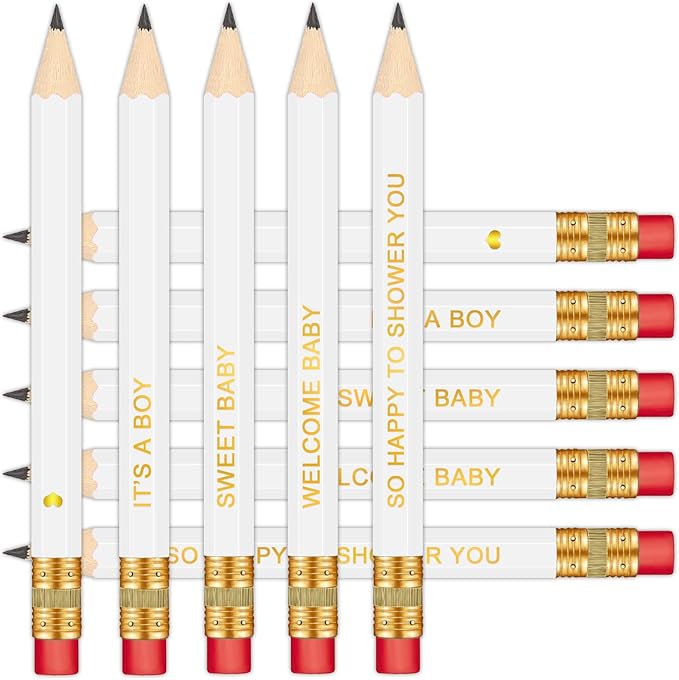 50Pcs - Baby Shower Sharpened Half Pencils with Erasers, Pre-sharpened Pencils for Baby Shower Games, 4 Inches