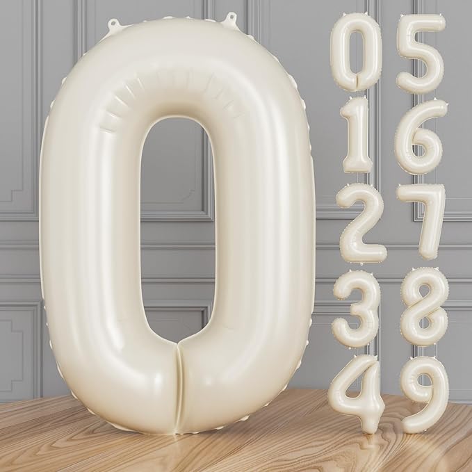 Cream Number 0 Balloons - 40 Inch Number Balloons Big Light Cream Foil Balloon, Mylar balloon for Birthday Anniversary Baby Shower Party Decorations