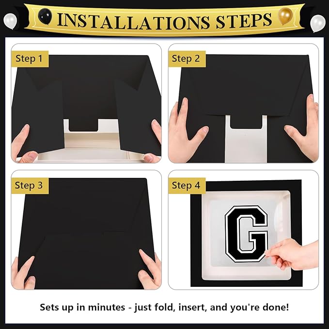 2026 Graduation Boxes Decorations,Black and Gold Balloon Garland Arch Kit with GRAD,2026 Balloon Boxes,Graduation Cap Decor for High School,College Graduation Party Supplies