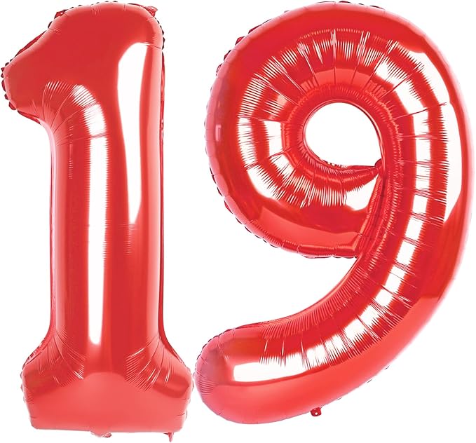 Red Number 19 Balloon 40 inch, 19 Number Balloons, 19th Red Birthday Decorations, 19 Year Old Girls Boys Party Supplies