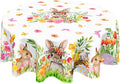 Spring Easter Tablecloth Round 60 Inch Green Bunny Easter Table Cloth Farmhouse Pink Floral Table Cover for Kitchen Dinner Room Holiday Party Indoor Outdoor Home Decor