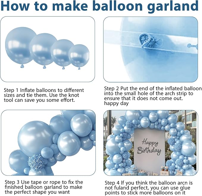 Pearl Blue Balloons Arch Kit - Double Stuffed Pastel Blue Balloons Graland Different Size 18/12/10/5inch Sky Light Blue Balloon for Bridal Shower Wedding Birthday Party Decorations