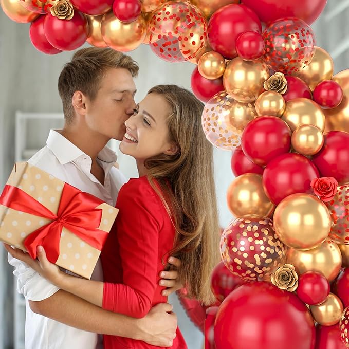 Red and Gold Balloon Arch Kit, 100Pcs Gold Red Balloon Garland Kit Metallic Golden Party Balloons Confetti Balloons for Valentines Day Decorations Birthday Anniversary Party Baby Shower Wedding