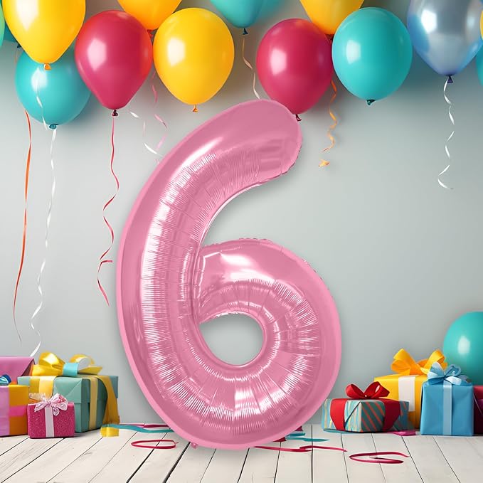 40 Inch Large Pink Number Celebration and Decoration Balloon for Birthday Parties, Graduations, Anniversaries, Weddings, Photo Shoots, Special Events - Helium Foil Mylar (Pink Number 6)