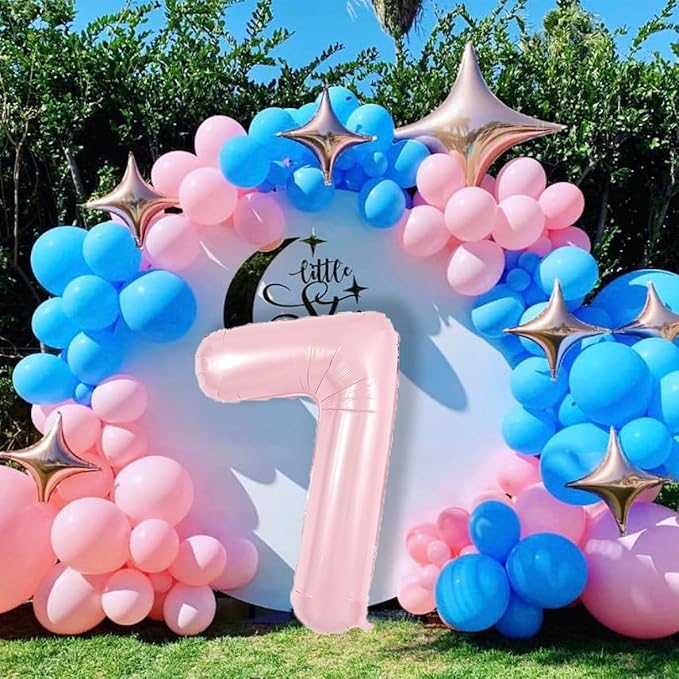 TONIFUL 40 Inch Pastel Pink Number 7 Balloon Balloon Big Pink Digital 7 Balloon for Girl's Birthday Party Wedding Bridal Shower Engagement Anniversary Photo Shoot Supplies