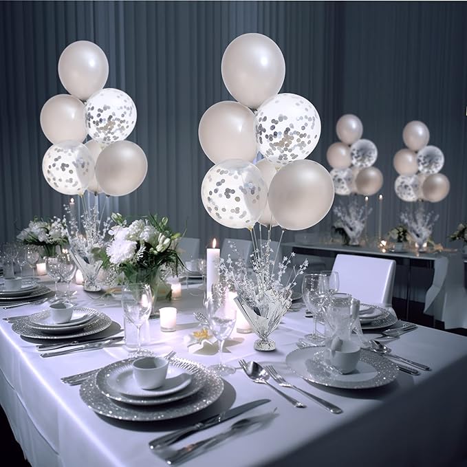 2 Set Silver Balloon Centerpieces for Tables Silver Balloons Stand Kit for Birthday Party Baby Shower Wedding Bridal Shower Retirement Engagement Graduation Prom Table Decorations