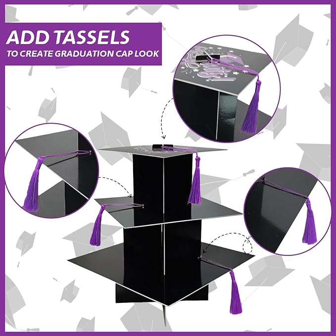 KALEFO Graduation Decorations 2026 Graduation Cap Cupcake Stand with Tassel Graduate Party Favors Table Decor Grad Party Supplies (Purple)