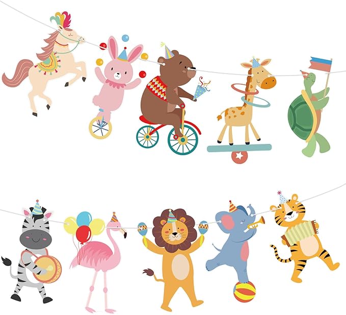 Hooqict Party Animal Banner Animal Birthday Party Decorations Happy Birthday Garland Banner Sign for Kids Girls Boys Zoo Carnival Circus Decorations