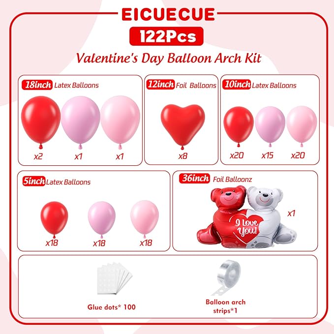 Valentines Day Balloons Garland Arch Kit - Different Size Red Pink and Heart Balloons with Foil Balloons for Valentine's Day Galentine's Day Engagement Anniversary Party Decoration Supplies