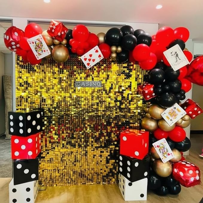 204Pcs Casino Balloon Garland Arch Kit - Casino Theme Party Decorations with Dice Boxes Large Poker Cards Party Balloons for Birthday Game Night Las Vegas Casino Night Theme Party Decorations
