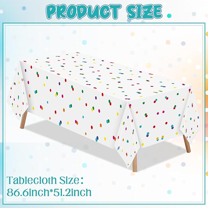 K1tpde Colorful Rainbow Party Tablecloth - 3PCS Colorful Dot White Plastic Tablecloth, Multicolor Dot Birthday Disposable Tablecover, Rainbow Dots Party Supply for 1st Baby Shower Birthday Decorations
