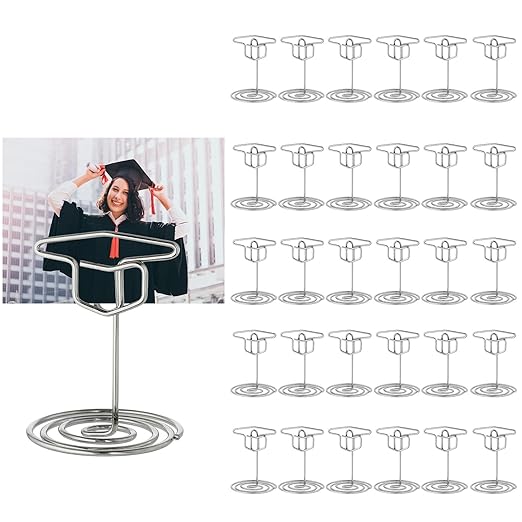 Rtteri 30 Pcs Grad Cap Graduation Picture Display 2 Inch Silver Photo Holders for Centerpieces Graduation Table Number Holders Card Stands for Class of 2026 Grad Party Supplies