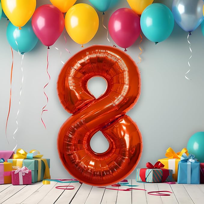 40 Inch Large Red Number Celebration and Decoration Balloon for Birthday Parties, Graduations, Anniversaries, Weddings, Photo Shoots, Special Events - Helium Foil Mylar (Red Number 8)