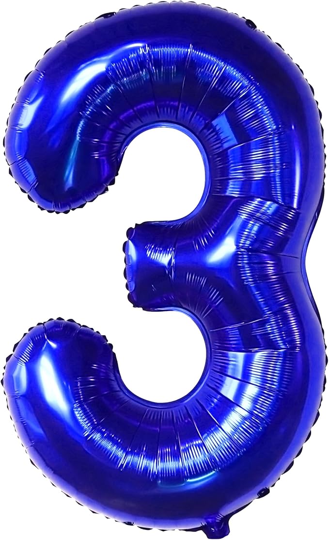 KatchOn, Giant Royal Blue Number 3 Balloon - 40 Inch | Navy Blue 3 Balloon Number | Construction Balloons 3rd Birthday Decorations for Boys | Anniversary Decorations