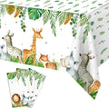 Staraise Jungle Safari Tablecloths,3Pcs Wild Animal Table Cover for Safari Baby Shower Decorations,Boys and Girl Birthday Party Sage Green Theme Party Supplies