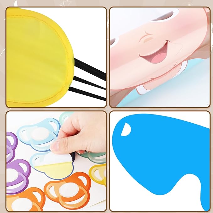 Hxezoc Baby Shower Game Pin The Pacifier On The Baby with 72 Pcs Pacifier Stickers, Large Baby Party Games Poster for Boys Kids Baby Shower Birthday Party Supplies