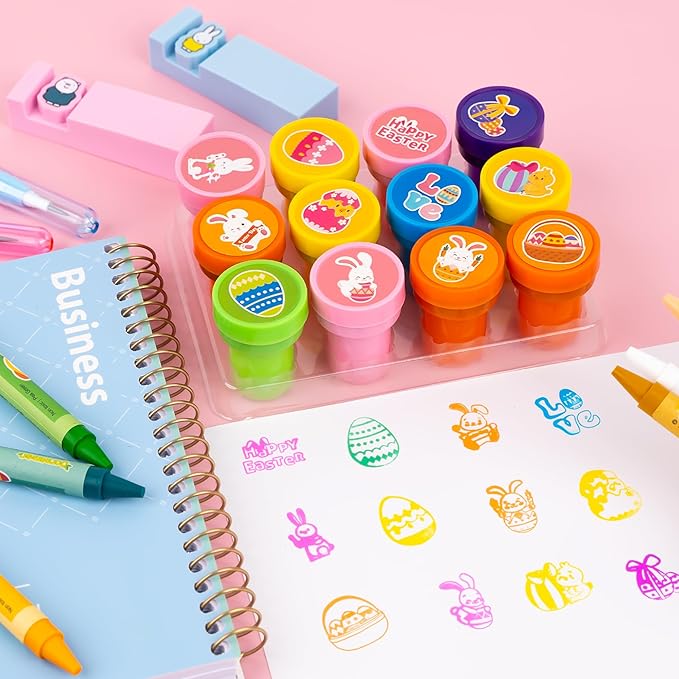 36PCS Easter Party Favors - 24PCS Pre-Cut Temporary Tattoos & 12PCS Stamps - Ideal Spring Egg Themed Birthday Card Decorations Supplies Goodie Bag Cute Rewards for Boys Girls Classroom Gifts Prizes