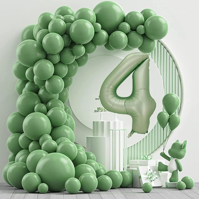 Number 4 Balloon, Large number balloons 40 inch, 4th Birthday Party Decorations 4 Year Old Birthday Sign Decor, Sage Green