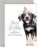 Party Hat Dog - Happy Birthday Card for Great Grandma from Great Grandson & Granddaughter, 5x7 Inch Bday Greeting Card for Her