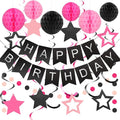 meowtastic Birthday Decorations, Happy Birthday Banner with Honeycomb Balls, Stars Hanging Swirl Streamers, Circle Dots Garland, Happy Birthday Party Decorations for Women Men Boys Girls (Black&Pink)
