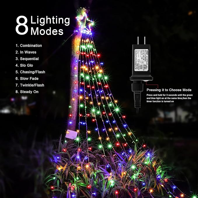 Christmas Decoration Star Lights Outdoor, 320 LED 16.4Ft Christmas Tree Toppers String Lights[8 Modes& Waterproof] for Halloween Xmas New Year Holiday Birthday (Iron-Multicolor)