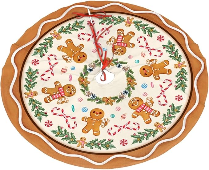 Gingerbread Man Candy Christmas Tree Skirt Orange Xmas Tree Mat Halloween Christmas Tree Ornaments Decorations Holiday Party Indoor Outdoor 48"
