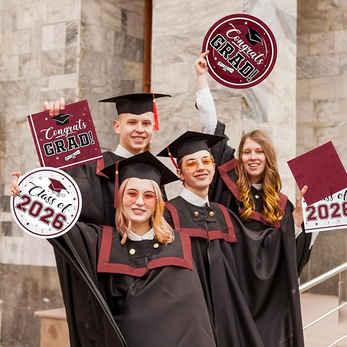 Graduation Party Plates and Napkins Maroon Class of 2026 Grad Congrats Party Supplies Disposable Dessert Paper Plates Cocktail Napkins forGraduation Party Decorations,Serve 50