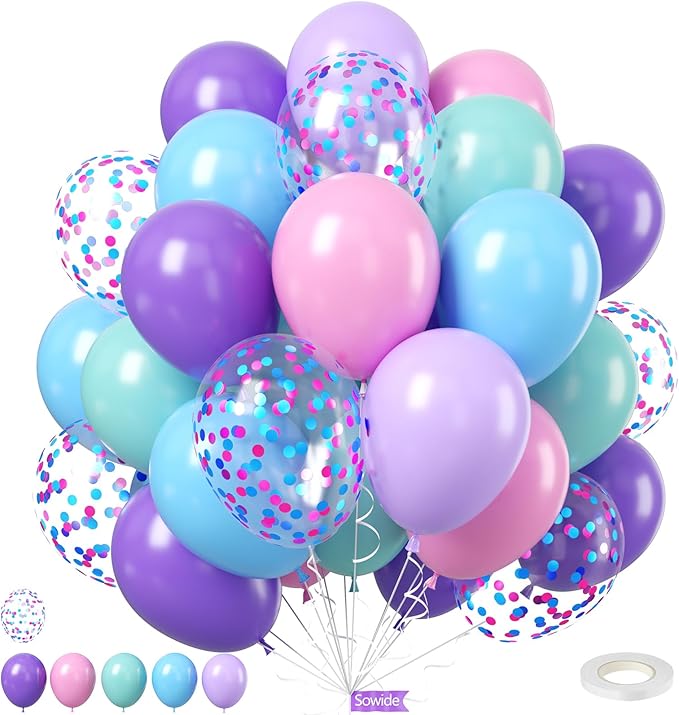 Mermaid Balloons,Sea Balloons 50Pcs 12 Inchs Baby Pink Purple Blue Confetti for Girl Mermaid Birthday Ocean Theme Party Baby Shower Wedding Engagement Decorations