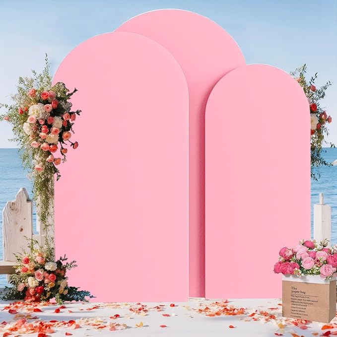 Wedding Arch Cover (7.2FT, 6.6FT, 6FT) Set of 3 Arch Backdrop Spandex Cover for Birthday Party Baby Shower Ceremony Banquet Decoration (Pink, 7.2FT,6.6FT,6FT)