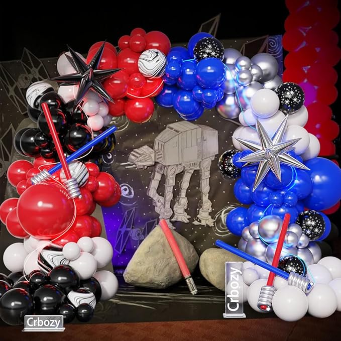 Galaxy Wars Balloon Garland Arch Kit 151Pcs Royal Blue Red Black White Silver Balloons for Universe Star Birthday One With The Force Party Decorations (Red Blue)