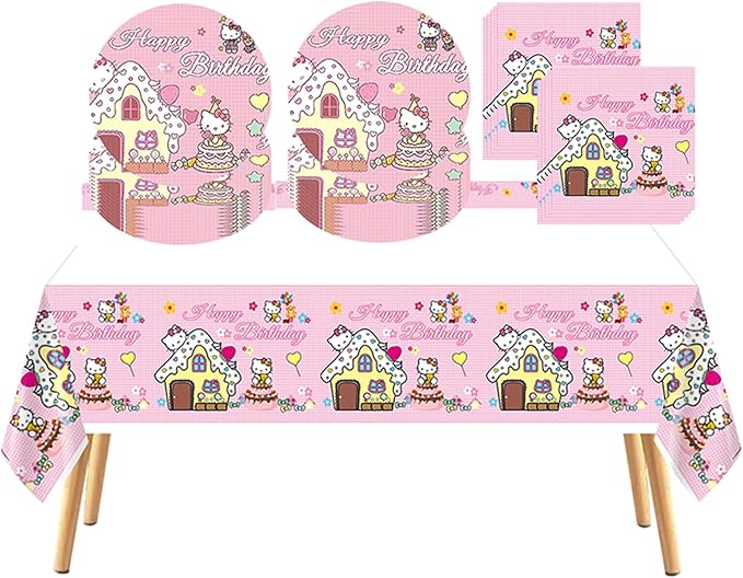41 pcs Pink Cat Party Decoration Hello Cat Pink Kite Including 1pc Tablecover 20 pcs 7 inches Plates and 20 pcs 6.5 inches Napkins Cat Theme Birthday Party Decoration Favor Sets (41 pink snow)