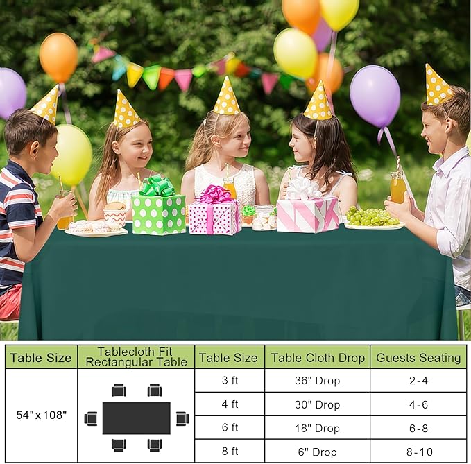 Smiry Disposable Table Cloth - 15 Pack, 54 x 108 Inch Waterproof Rectangle Tablecloths for Parties, Decorative Plastic Table Cover, Leakproof & Sturdy, Christmas Green